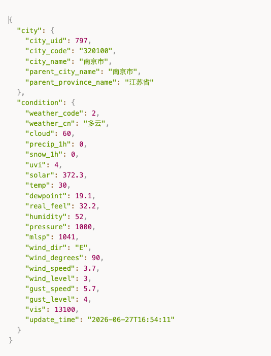 Weather API JSON response sample